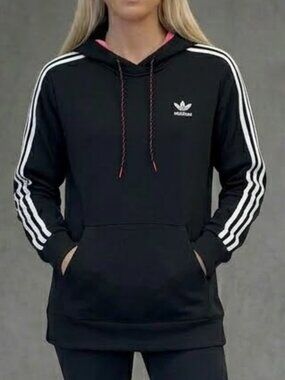 Adidas Hoodie Black Hooded Pouch Pocket Pullover Sweater Jacket Women's Small S